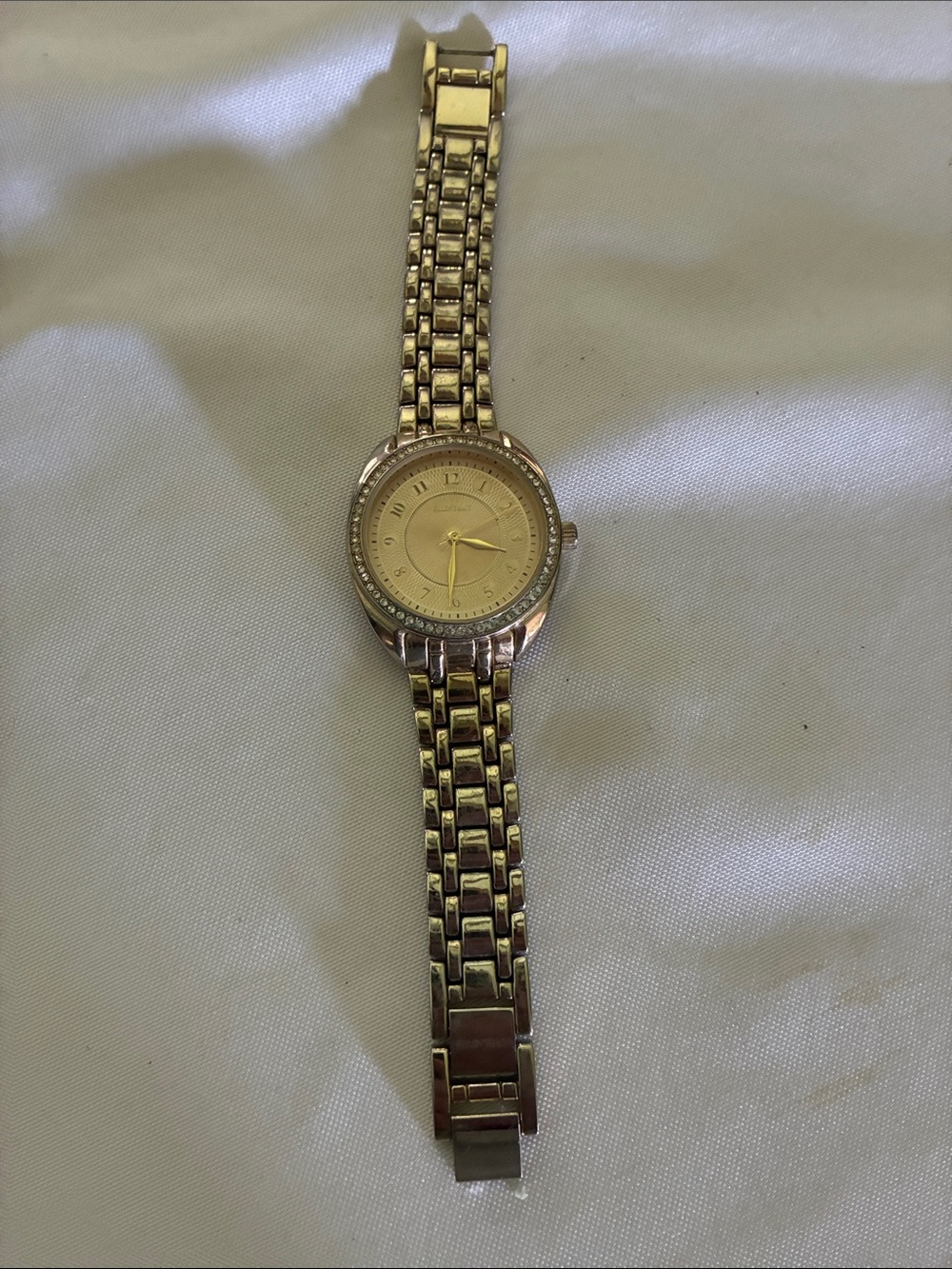 Ellen Tracy Gold-Tone Bracelet Watch with Crystal Bezel NEEDS BATTERY